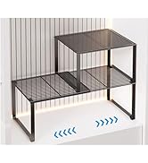 HGZBS Extendable Metal Wire Shelf Organizer - Adjustable 15-24.4in Length, Stackable Storage Rack...