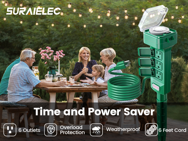 6 plug outdoor timer outdoor extension cord for christmas lights