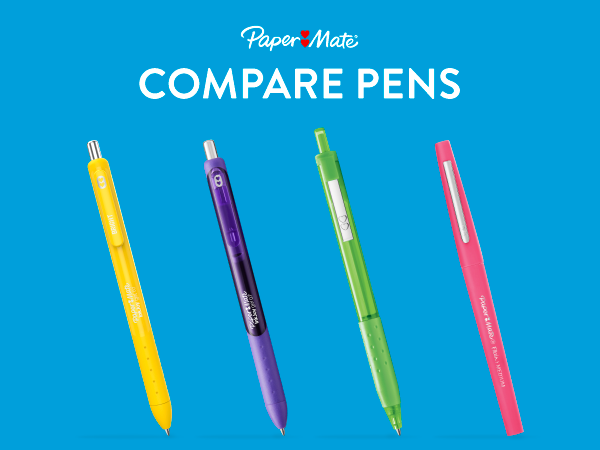 compare pen blue background yellow inkjoy gel bright purple green ballpoint black profile pink flair