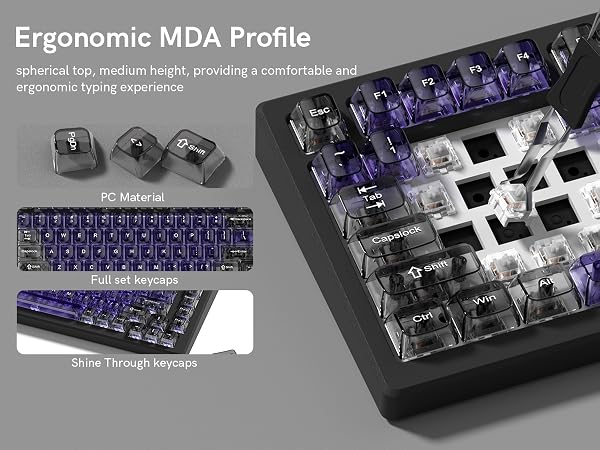 Clear keycaps,Transparent Keyboard keycaps,Jelly Key caps Set,Shine Through keycap,MDA Profile