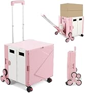 76L Folding Utility Cart Portable Rolling Crate Handcart Shopping Collapsible Tool Box with Stair...