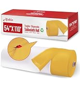 Plastic Table Cloth, 110 Ft X 54 in Disposable Tablecloth White Gold Tablecloth PEVA Premium Plas...