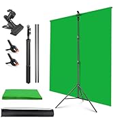 JEBUTU Green Screen Backdrop Kit with Heavy Duty Metal Clamp Holder for Streaming, 5x6.5ft Portab...