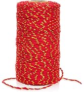 G2PLUS Red Gold String - 2MM 328ft Bakers Twine for Gift Wrapping, Red Cotton and Gold String DIY...