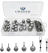 CWSDXM Fishing Weights Sinkers Fishing Worm Weights Assorted Set 50 Pcs, Bullet sinkers, Cannonba...