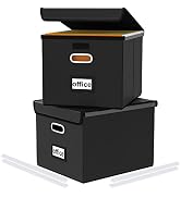 Huolewa Upgraded File Organizer Boxes with Lids, Collapsible Faux Leather Hanging File Folder Box...