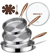 CAROTE 7-Piece Tri-Ply Stainless Steel Frying Pan Set, Skillet Set 8"/10"/12", Induction Compatib...