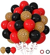 72pcs Red and Black Cheetah Balloons Set, Latex Balloons with 12inch Black and Red Leopard Print ...