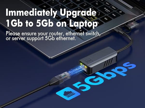 This USB-C to RJ45 network adapter provides a 5Gbps wired network connection for your laptop.
