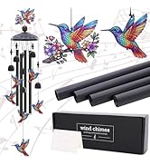 LIRAVENO Hummingbird Wind Chimes for Outside - Waterproof Metal Windchimes Indoor Outdoor Patio G...