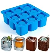 Sidosir 1Pack Square Ice Shot Glass Silicone Mold, 9-Cavity Shot Glass Ice Molds for Freezer, Whi...