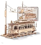 ROKR 3D Wooden Puzzles Model Car Kits for Adults to Build - Wooden Toy Tram Train Set with Railwa...