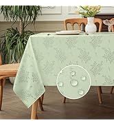 Romanstile Spring Jacquard Rectangle Tablecloth - Sage Green Waterproof Damask Rose Floral Patter...
