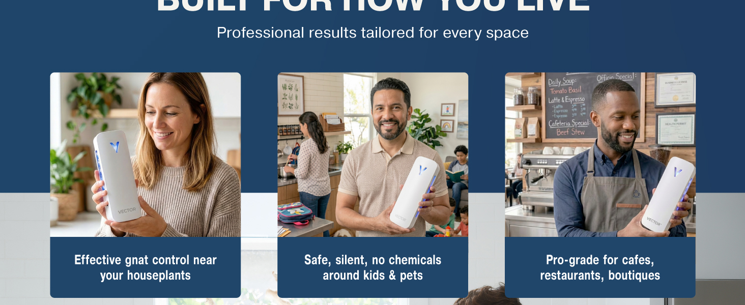 Lifestyle panel shows Vector trap benefits.