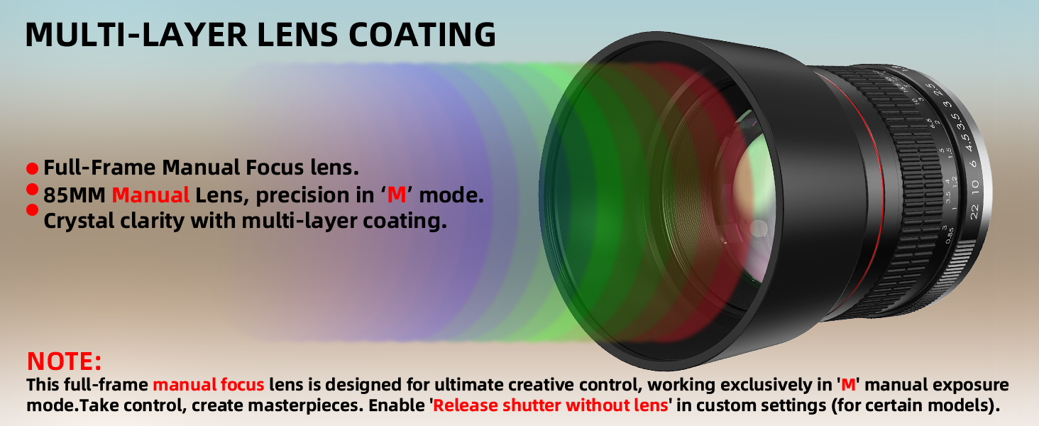 Lightdow 85mm F1.8 Medium Telephoto Manual Focus Full Frame Portrait Lens