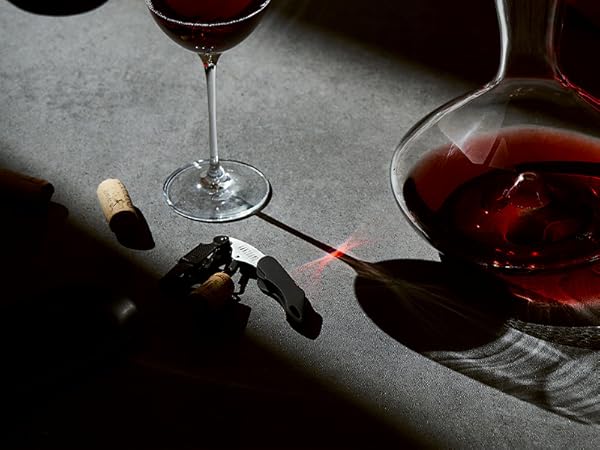 Nonslip Rubber Handle Waiters Corkscrew with Citadel Crystal Wine Decanter with Stopper Lid