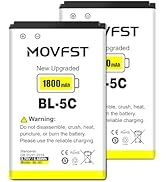 MOVFST 2Pcs Pack Rechargeable BL-5C Battery,1800mAh High Capacity Suitable for Nokia,Household Ra...
