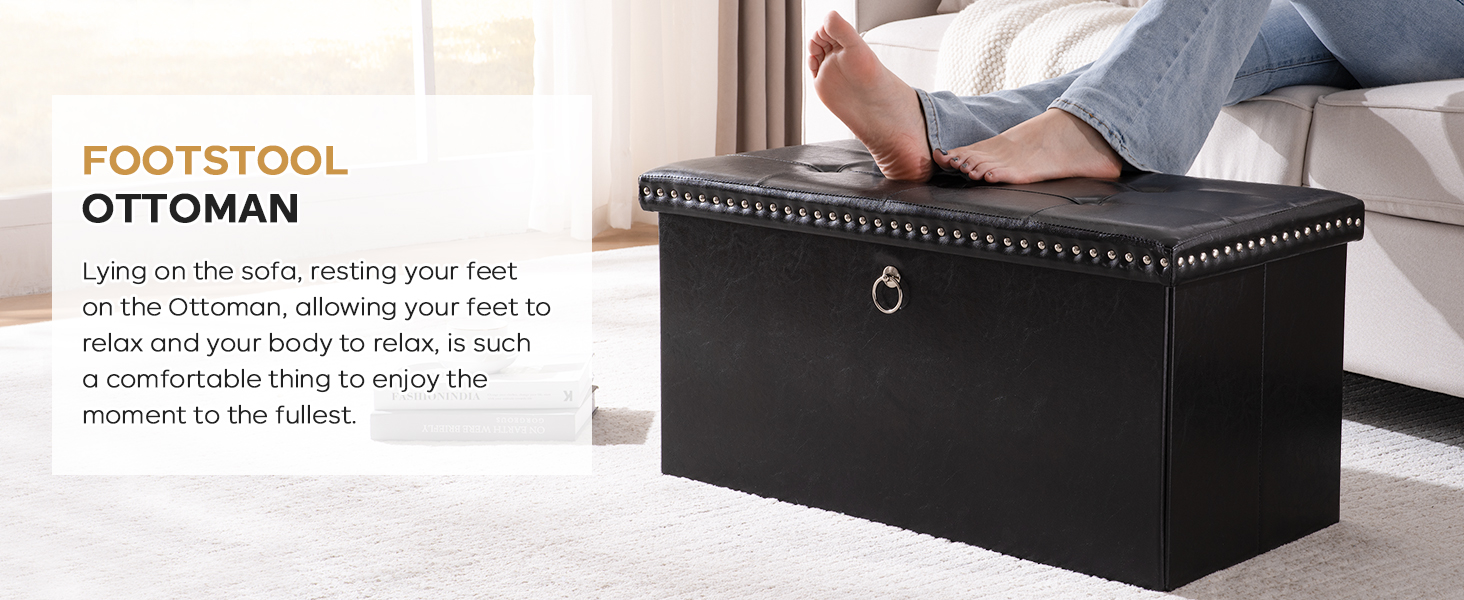 oakvivo Folding Storage Ottoman Bench Small Leather Foot Rest Stools Ottoman with Storage Footstool