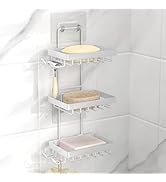 Moforoco Soap Dish Holder for Shower Wall, No Drilling, 3-tier 304 Rustproof Stainless Steel, Soa...