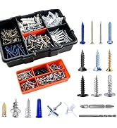 Wensilon Drywall Plastic Anchors Assortment Kit 616 pcsPhillips Truss Head Wood Screws?Self Tappi...