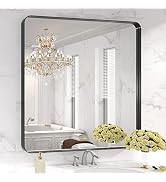 LOAAO 36X36 Inch Black Metal Framed Bathroom Mirror for Wall, Matte Black Bathroom Vanity Mirror ...