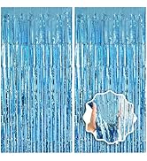 Blue Streamers Party Decorations 3.3x8.2ft 2 Pack Light Blue Tinsel Foil Fringe Curtain Backdrop ...