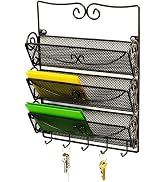 Deco Brothers Wall Mail Organizer with 5 Key Holder, 3 Tier, Bronze