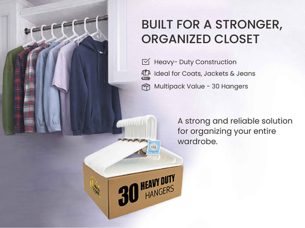 Heavy duty white plastic hangers ideal for heavy jackets and jeans