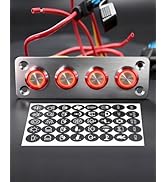 IZTOSS 4 Gang Aluminum Marine Rocker Switch Panel - Pre-Wired with Red LED Indicator, 12-24 V Mul...