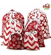 JOYIN 6 PCs Fabric Gift Bags Red Elegant Color with 3 Sizes for Each Season, holiday present Givi...