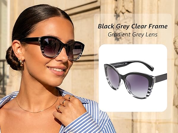 Black Grey Clear Frame Gradient Grey Lens
