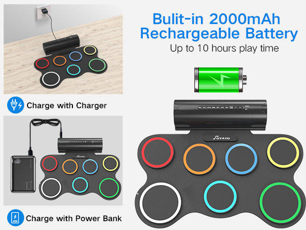 Electric Drum Pad Rechargeable Battery 10 Hours