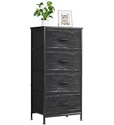 Accver Nightstand with 4 Fabric Drawers, 37.4" H Tall Narrow Bedside Table with Wooden Top Steel ...