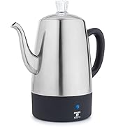 Moss &amp; Stone Electric Coffee Percolator | Camping Coffee Pot Silver Body with Stainless Steel Lid...