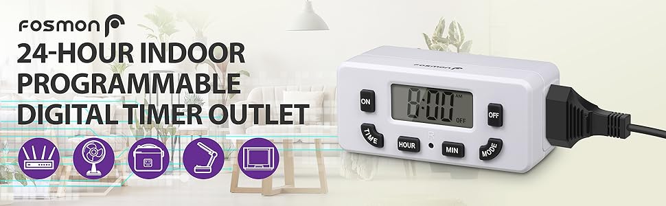 24 hour indoor programmable digital timer outlet