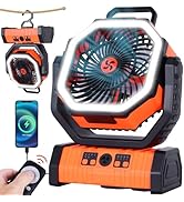 TDLOL 20000mAh Outdoor Camping Fan Battery Operated,Portable Rechargeable Battery Powered Fan wit...