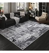 Rugcomf Area Rug 5x7 Washable Rug Boho Soft Abstract Pattern Non-Slip Faux Wool Vintage Rug for L...