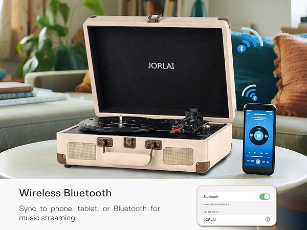 Portable Bluetooth Record Player with USB Playback Rechargeable Battery