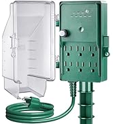 SURAIELEC Outdoor Power Stake Light Timer, Dusk to Dawn, 6 Electrical Outlet Power Strip Weatherp...