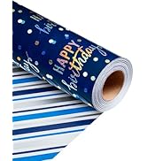 MAYPLUSS Birthday Wrapping Paper Roll, Blue Metallic Holographic Happy Birthday Wrapping Paper Fe...