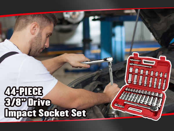 44Pcs 3/8” Drive Impact Socket Set, Drive Master Socket Set,Drive Bit Set Extension