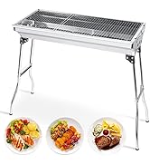 Uten Portable Charcoal Grill, Stainless Steel Folding BBQ Grill and Smoker, Barbecue Grill for Ou...