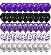 Purple and Black Balloons, 60 Packs 12 Inch Dark Purple Light Purple Black Balloons with Metallic...