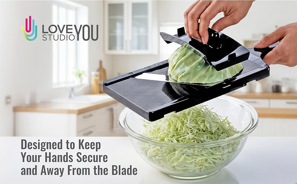 fino profesional madalin mandoline slicing cabbage safely into bowl