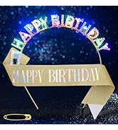 Uranian Light Up Birthday Headbands and Sash Led Rhinestone Crowns Birthday Hairbands Party Favor...