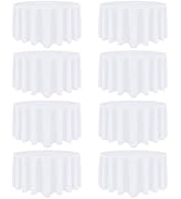8 Pack White Round Tablecloth 90 Inch White Table Cloth Stain and Wrinkle Resistant Round White T...