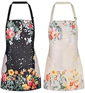 DILLMAN 2 Pack Floral Aprons with Pocket Blooming Womens Waterproof Adjustable Cooking Aprons Kit...