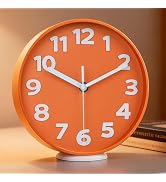 45MinST 8-Inch Orange Modern Wall Clock – Silent Non-Ticking, 3D Large Numbers, Accurate Timekeep...