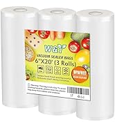 Vacuum Sealer Bags - 6" x 20' (3 Rolls), Reusable &amp; Sous Vide, Commercial Grade, Embossed Texture...