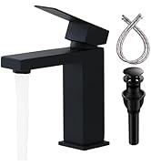 SHACO Black Single Hole Bathroom Faucet, Stainless Steel Single Handle Vanity Sink Faucet with Po...